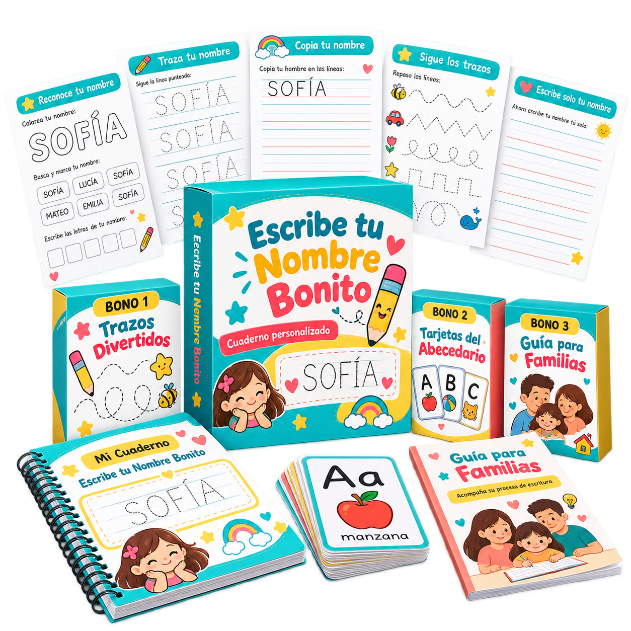 Presentación del cuaderno personalizado, actividades y tres bonos