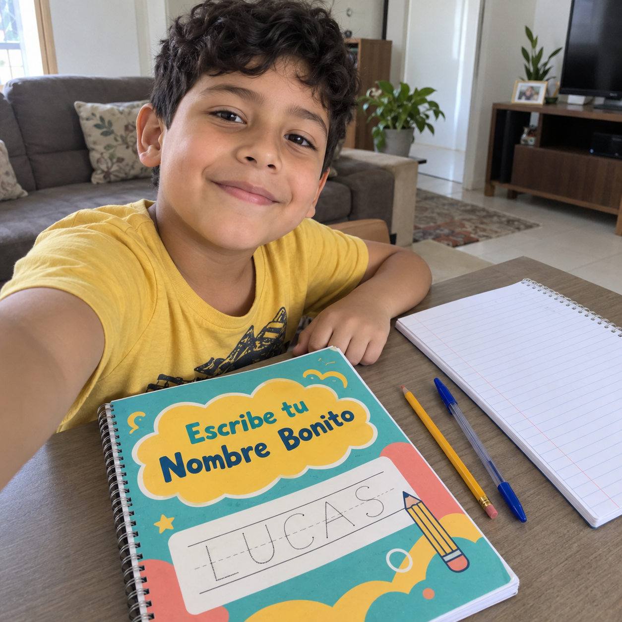Escena ilustrativa con el cuaderno de Lucas